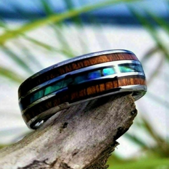 NEW Unisex Tungsten Hawaiian KOA Wood Abalone Ring - Picture 5 of 7
